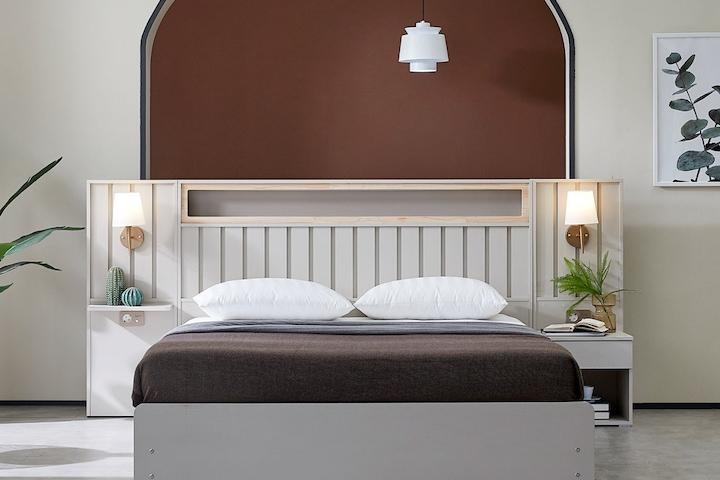 [쿠폰] 호텔식 모나코 편백아트월 LED 수납형 침대 SS/Q/K/LK(매트 선택)