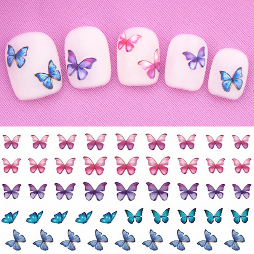 핑크퍼플 나비 젤네일 아트 데코스티커