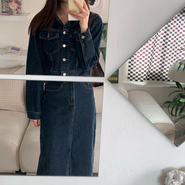 키튼 크롭 청자켓 스커트 투피스 세트 _3size 더모닌