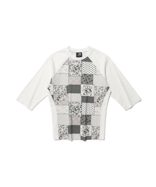 PATCHWORK QUILTED PRINTED 3/4 SLEEVE TEE_WHITE(NG2GSUT552A)