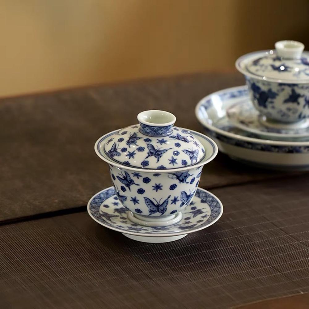 마이티룸 청화 블루 나비 호박 경덕진 고급 개완 다도구(2종)