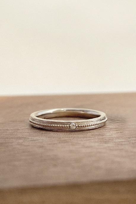 다비데 Small R_ 우드 텍스쳐 밀그레인 반지_14K GOLD[천연다이아몬드]