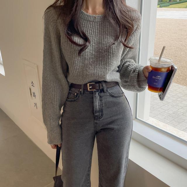 베이직 알파카 울 여리핏 크롭 니트