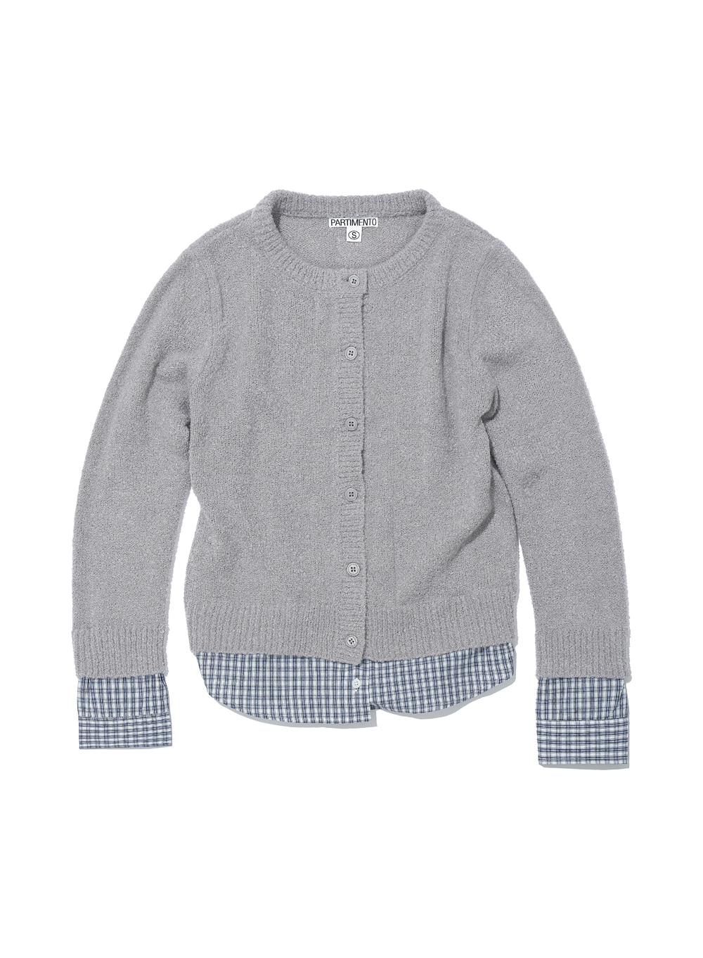 [WOMEN] BOUCLE SHIRT-HEM LAYERED CARDIGAN_LIGHT GREY