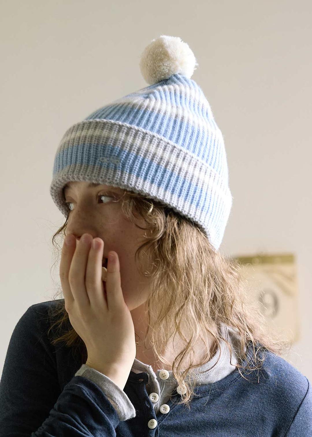 Pom Knit Beanie_Sky blue