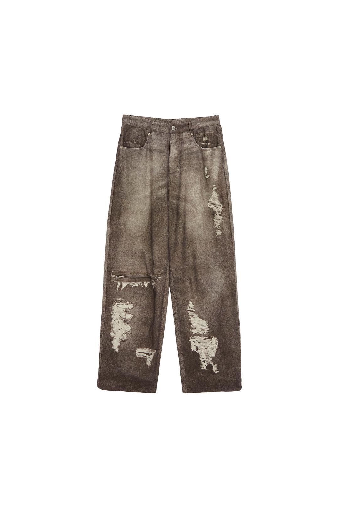 VINTAGE GRAPHIC PRINTED DENIM PANTS IN BROWN