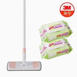 표준형 파스텔핑크 막대걸레 + 베이직 더블액션 물걸레 청소포 60매