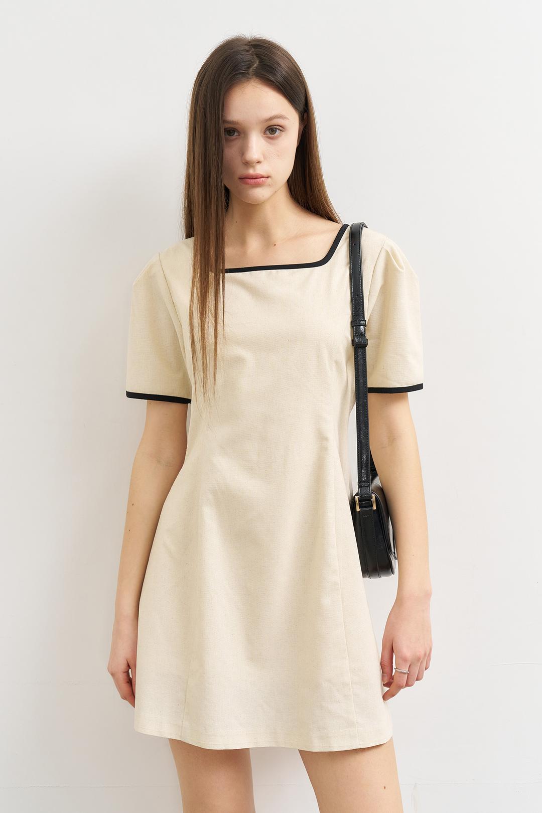 제너럴아이디어 WOMAN 리넨 블렌드 퍼프 미니 원피스 [BEIGE]