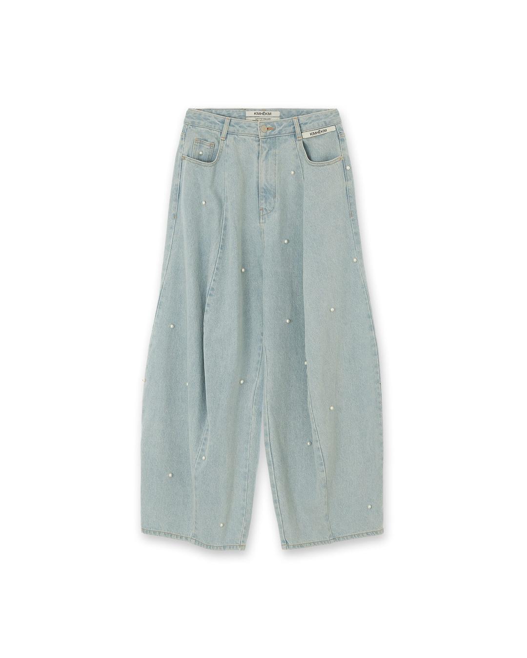 Pearl Embellished Balloon Fit Jeans (Sky Blue)