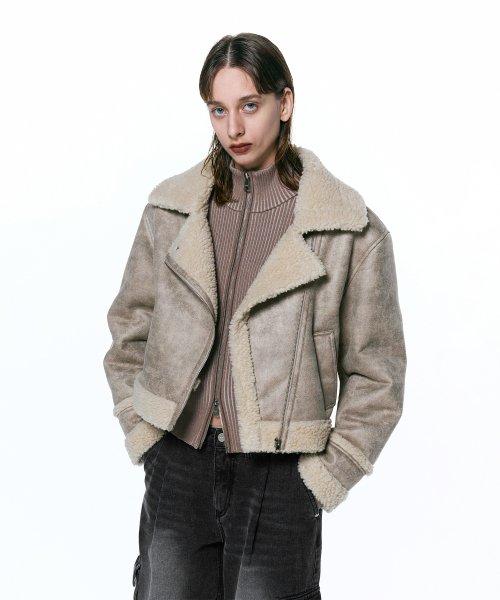 크롭 쉬어링 무스탕 자켓 BEIGE