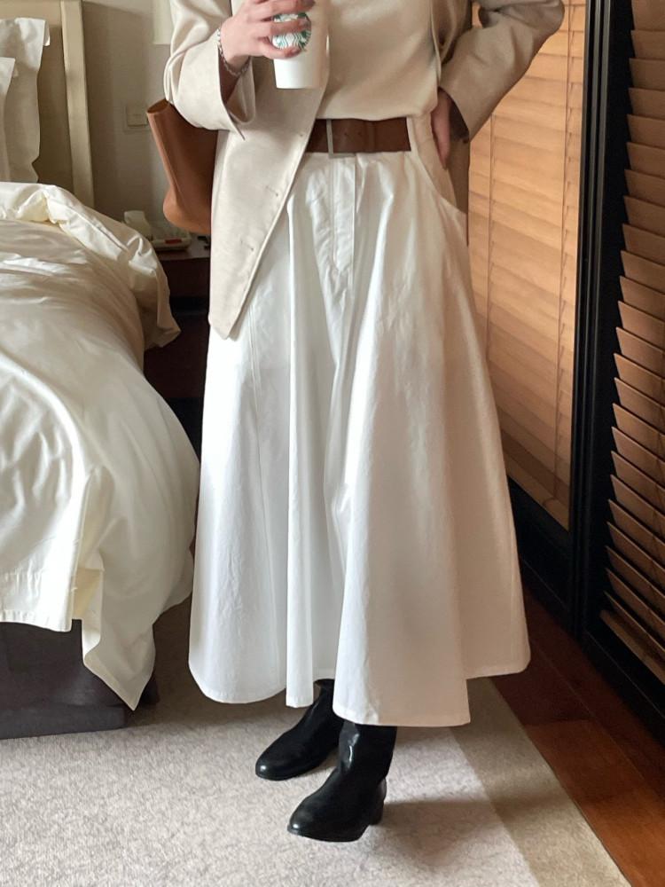 브론즈 스테디 밴딩 스커트 (3col) - 에이라인 면 롱치마 벨트 플레어