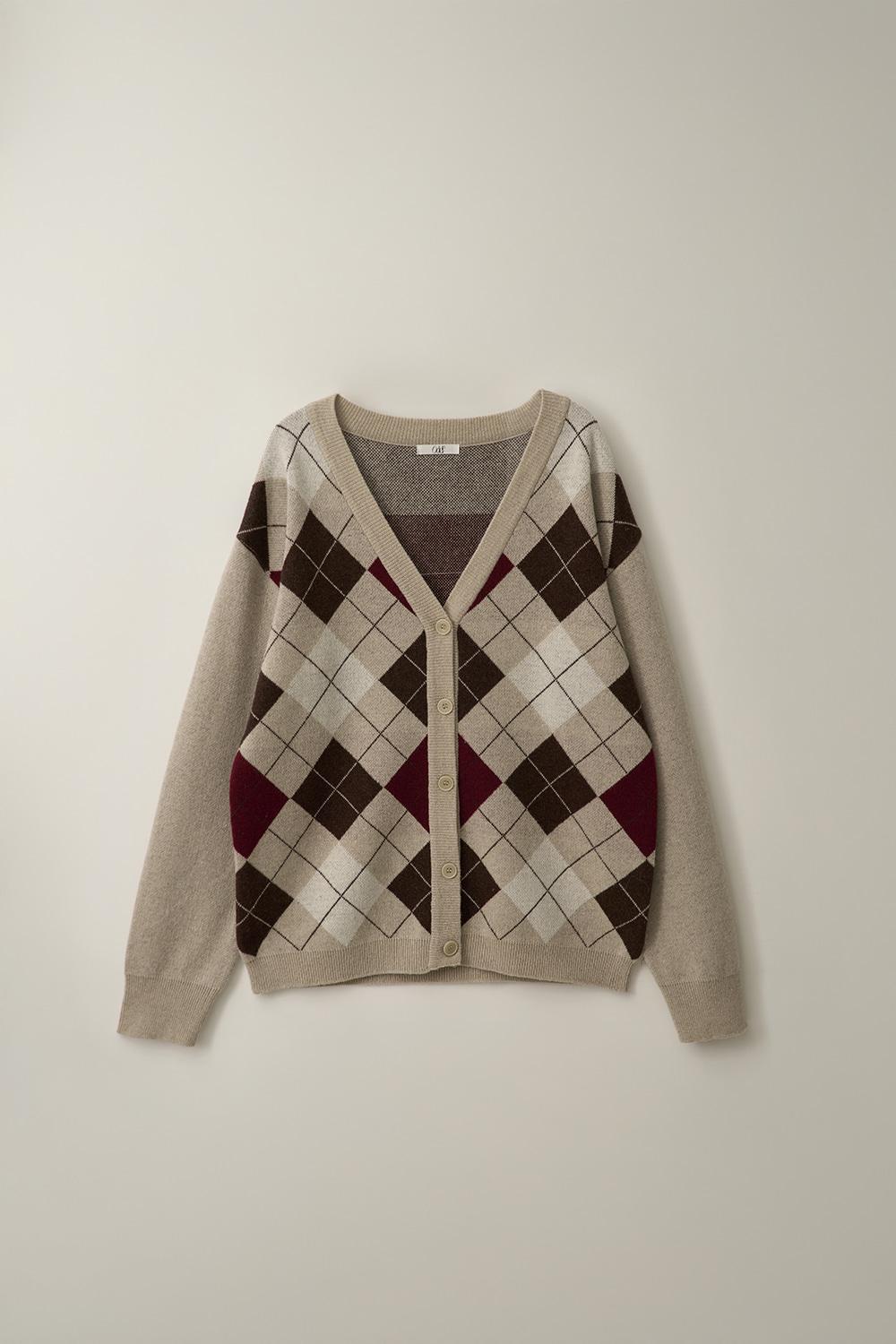 램스울 아가일 가디건 -베이지