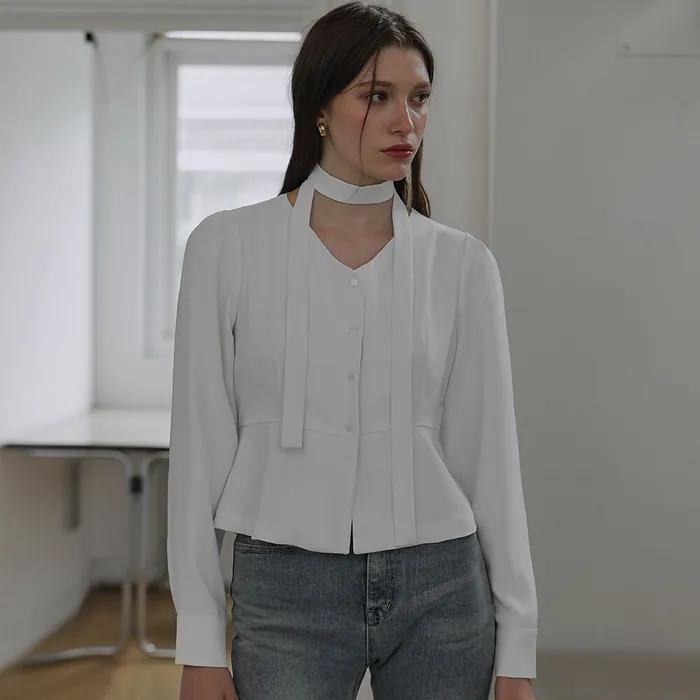 Flare Tie Blouse [White]