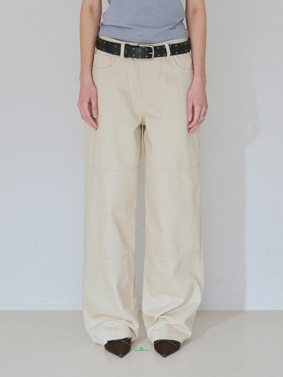 Double Knee Cotton Loose Pants [Ecru]