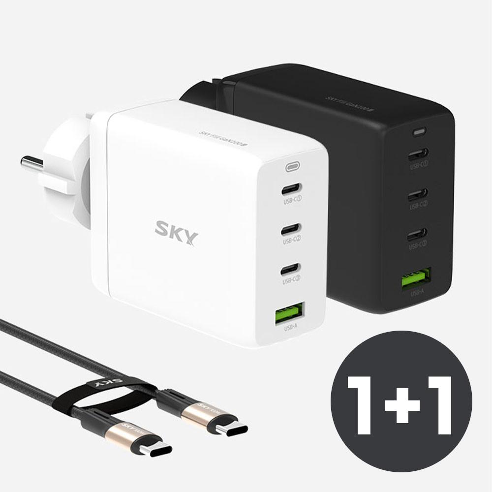 1+1 스카이 필 GaN 100W PD 접지 4포트 멀티 초고속 충전기+CtoC 케이블