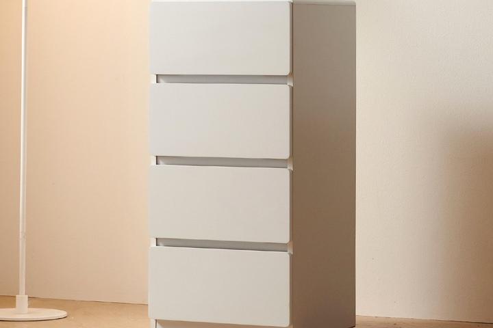 바온 화이트 4단 서랍장400 틈새서랍 라운드모서리 DD008