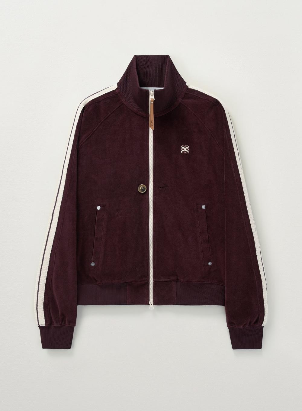 (W) Lawton Velour Track Zip-up Jacket - Burgundy
