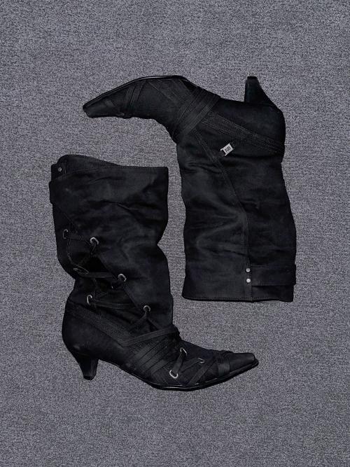 ICONIC WAXED STRAPPY BOOTS 01 BLACK