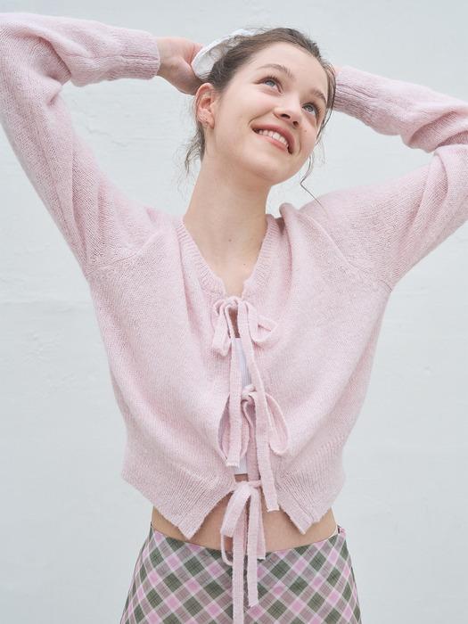 ALPACA BLEND RIBBON CARDIGAN_PINK