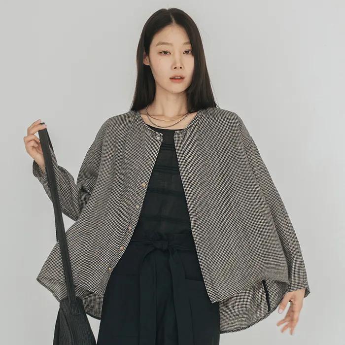Linen Gingham Check Blouse