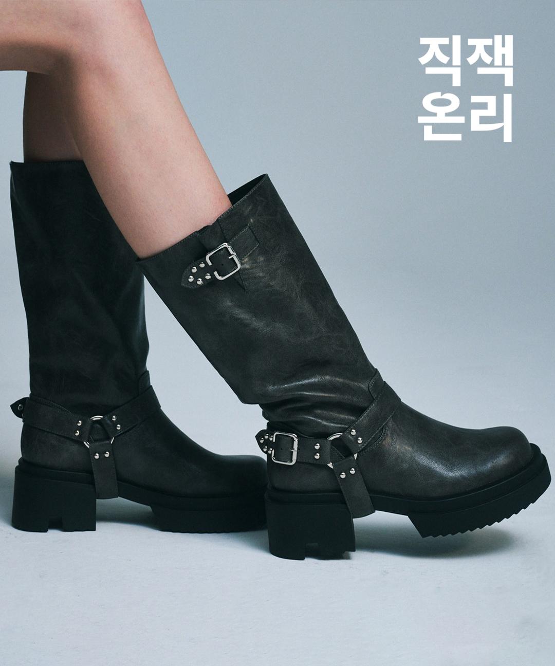 솔트앤초콜릿 (5/14 예약배송) 라운드 토 라이더 버클부츠 412446014 (6cm/3colors)