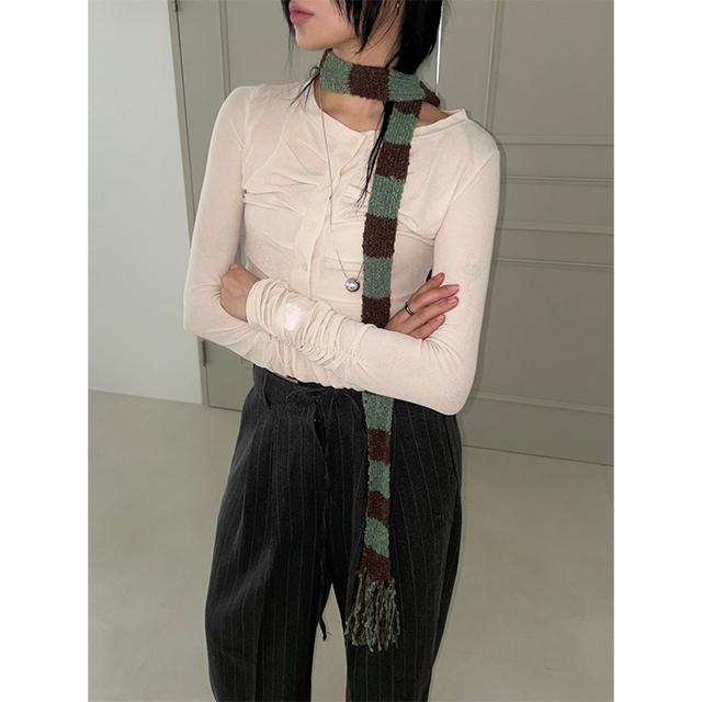 잇프 fringe stripe mat Long muffler / 프린지 스트라이프 매트 롱 머플러