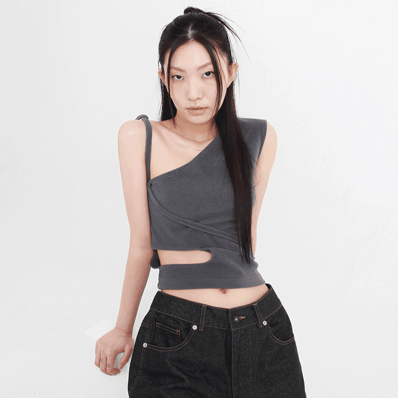 [HAGAMOS] [2nd REORDER] UNBALANCED SLEEVELESS TOP (CHARCOAL)