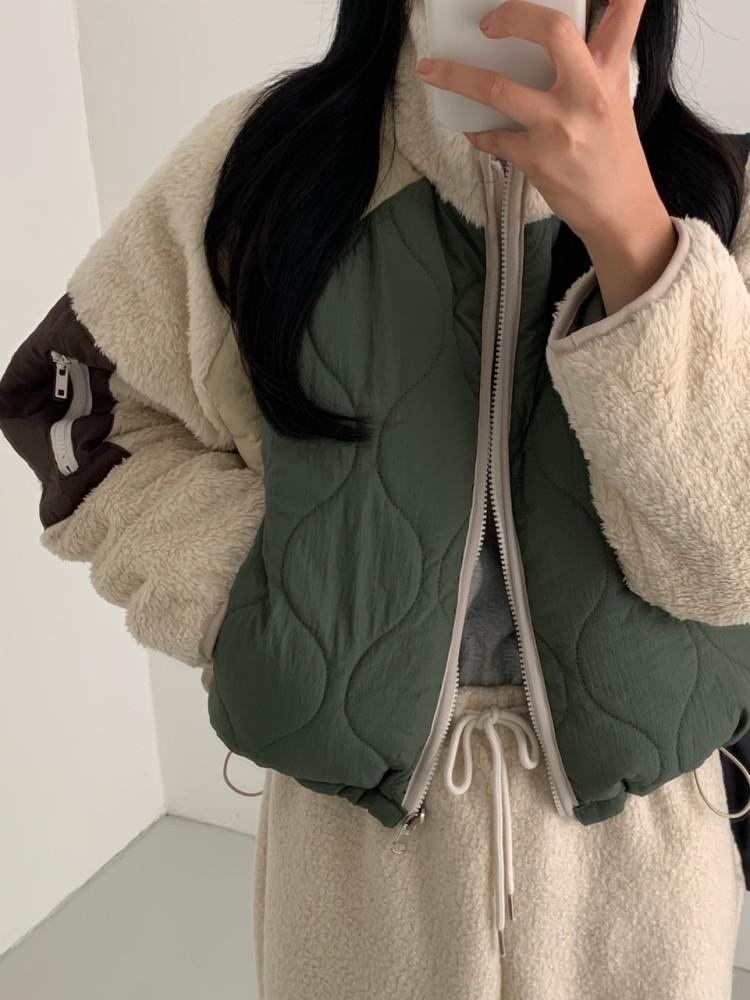 배색 리버시블 양면 스트링 후리스 퀄팅 패딩 2col