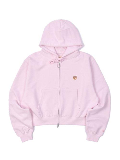 Crest Logo Crop Zip-up Hoodie - Pink