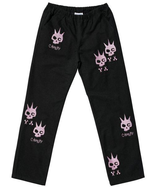 핑크 스컬 워크 팬츠 블랙