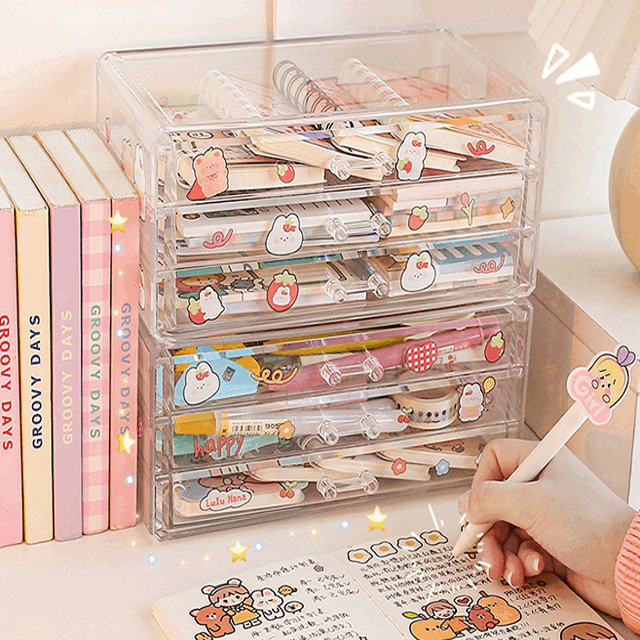 아크릴 투명 3단 미니 서랍장 스티커보관함 스티커정리함 마테정리함 필기구 화장품 화장대 책상 브러쉬 떡메 소품 정리함 서랍 보관함 깔끔 심플 감성 디자인 데스크탑 펜 보관 상자