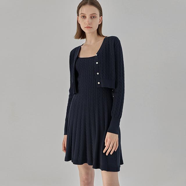 (OP-6033)에일리 케이블 니트 가디건 원피스 세트S