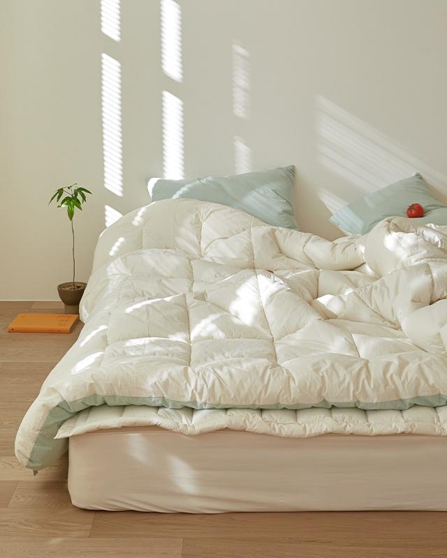 빌라드카페 고밀도 양면 차렵이불-민트크림(SS/Q/K)