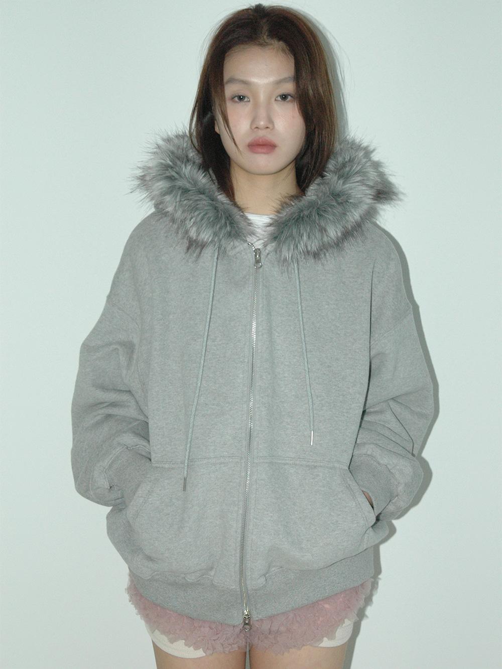 fur zip hoodie (grey)