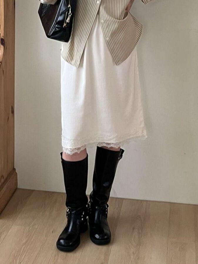 프랑 실키 새틴 미디 스커트 2color