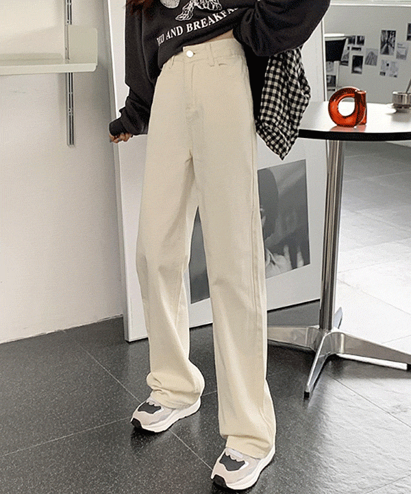 레비 하이웨스트 세미 와이드 레그 데님 팬츠