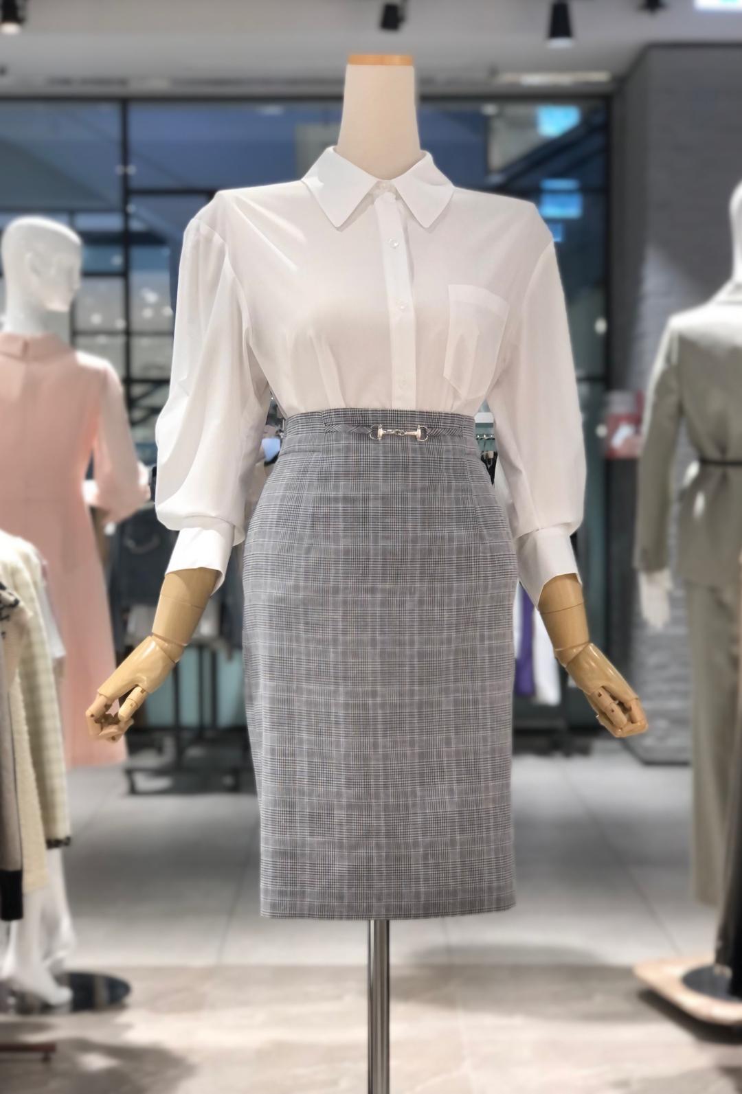 [케네스레이디](E571) 앞 장식 체크 H라인 스커트 EWSKJF4200BLC