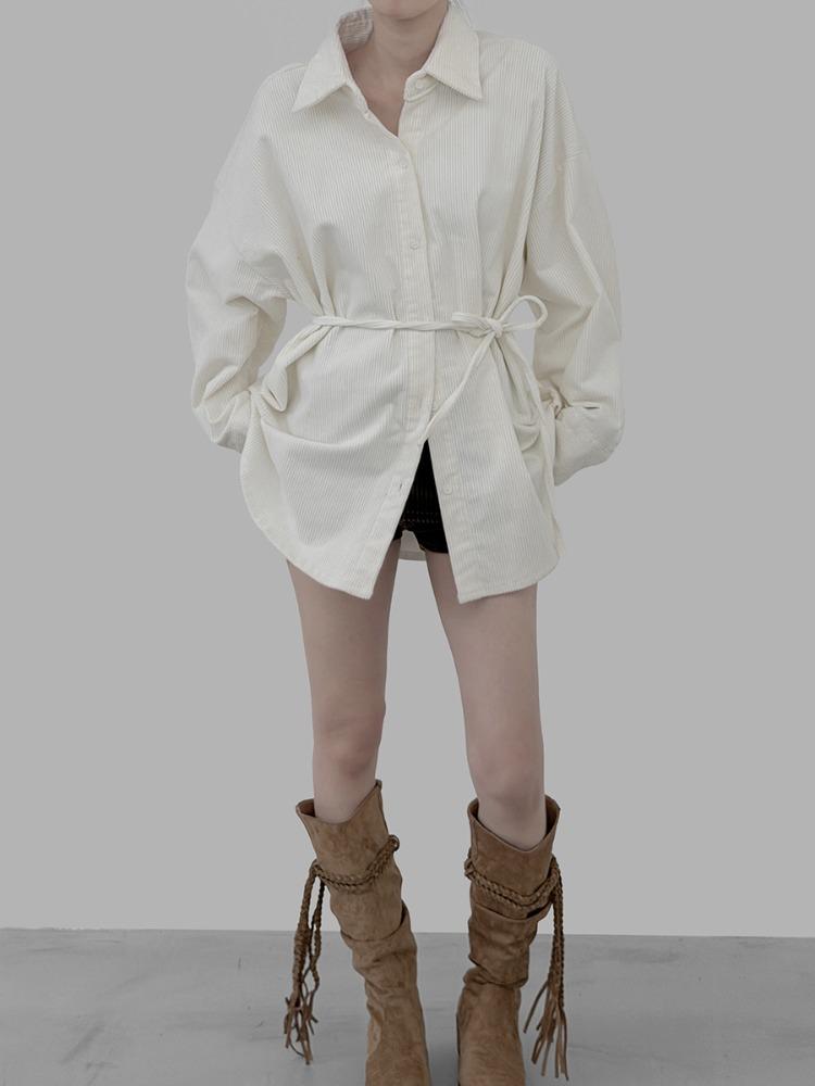 코듀로이 스트랩 랩 셔츠 (2color)