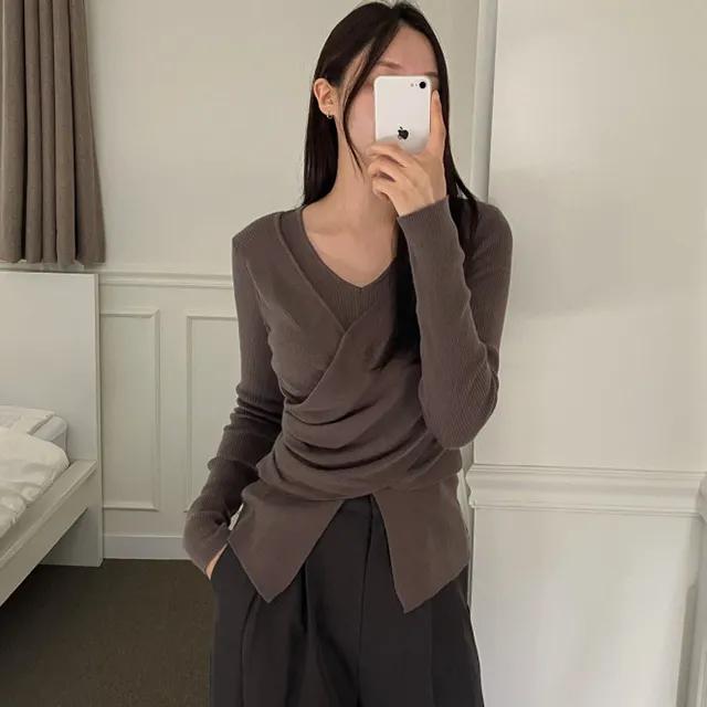 [페미닌/체형커버/슬림]무디 랩 꼬임 슬림 니트(2컬러)