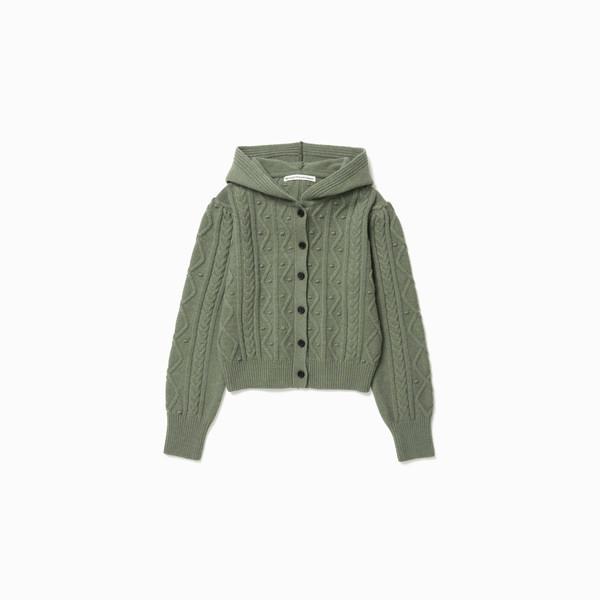 Puffed Lambswool Cardigan (Olive Green)