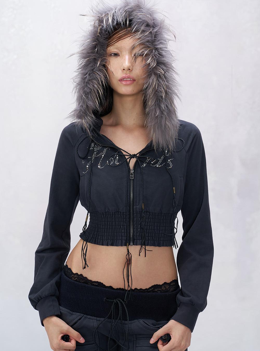 Y2K Rhinestone Fur Hoodie