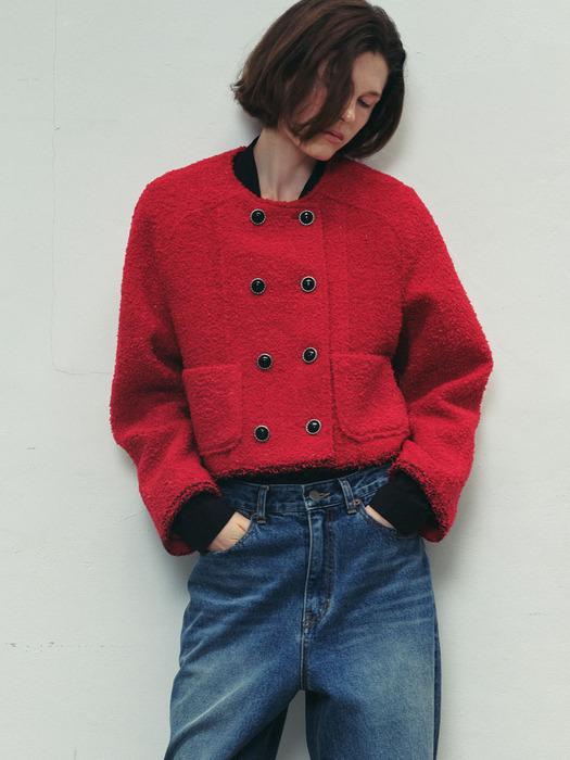 DOUBLE BOUCLE TWEED JACKET - RED