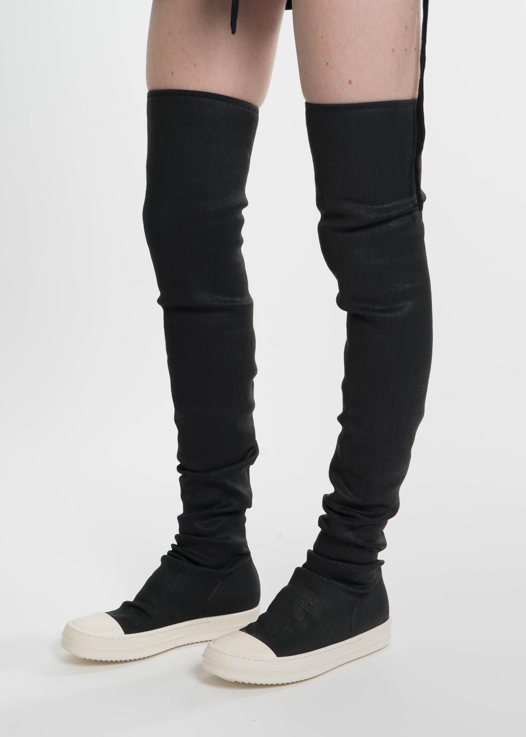 Black Waxed Denim Sneaker Boots - 35 / Black
