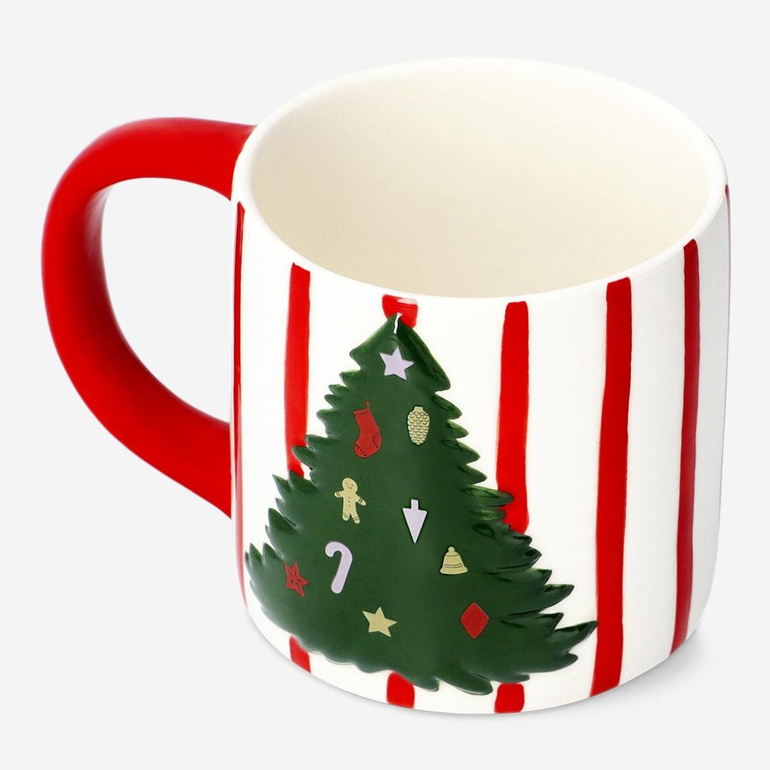 Striped Mug with Christmas Tree - 400 ml