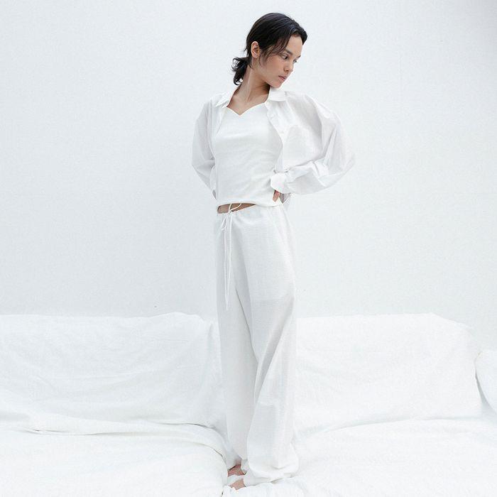 Seersucker Wide String Pants_White