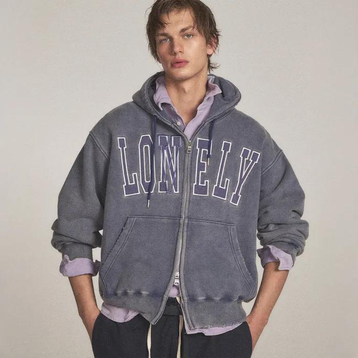 LONELY/LOVELY SALT WASHING HOODIE ZIP-UP INDIGO BLUE