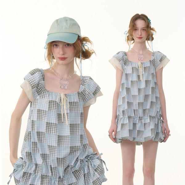 plaid square collar dress