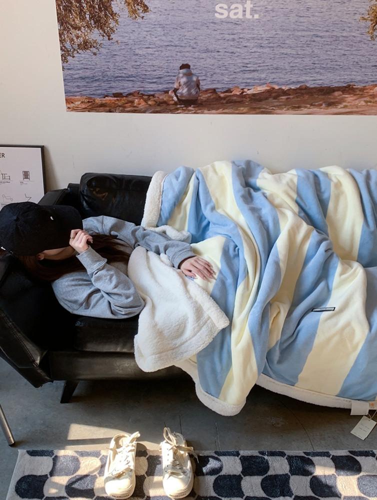 코지풀 6 TYPES 레트로 스트라이프 양털 블랭킷 밍크 이불 양면 대형 수면담요