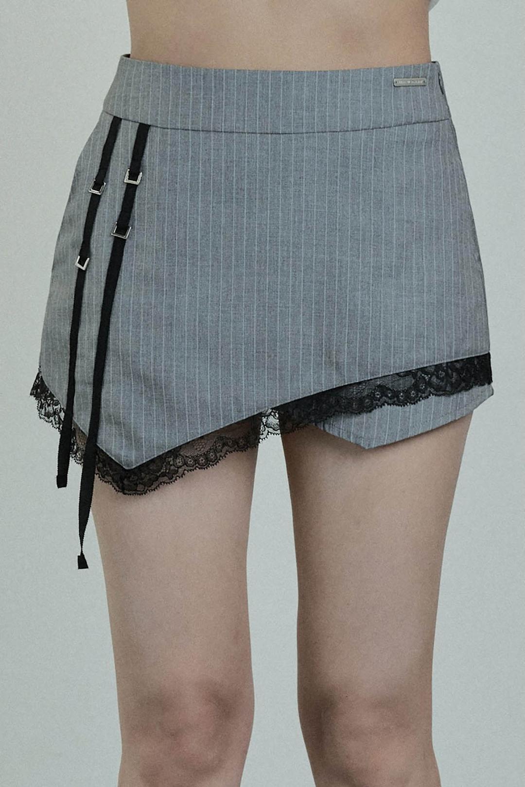 Stripe Lace Short Skirt (Gray)