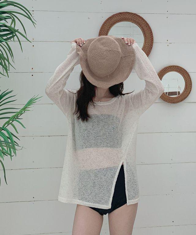 [비키니 커버업] 여리여리 여름 시스루 루즈핏 트임 티셔츠